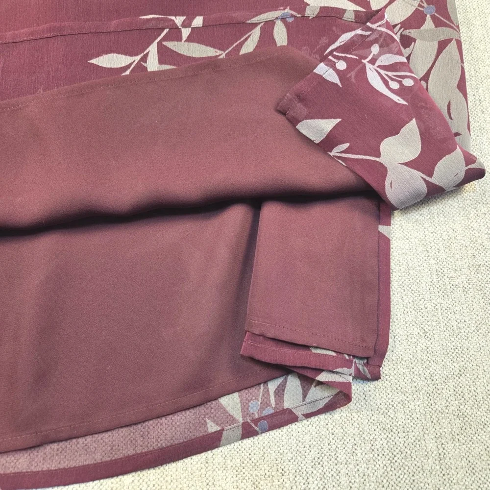 Ann Taylor Burgundy Floral Print Maxi Skirt Size 14 Zipper Lined Side Slit Flowy